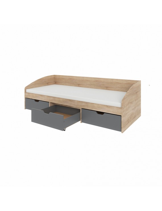 Ліжко односпальне з ящиками Еверест Комфорт 3 193х84х59 см Дуб сонома/Графіт (DTM-073835)