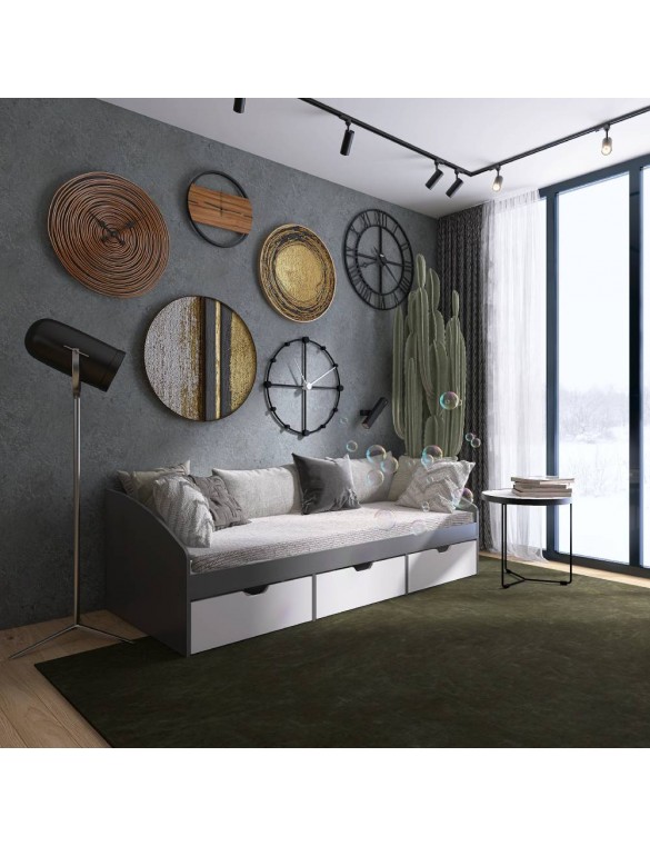 Ліжко односпальне з ящиками Еверест Комфорт 3 193х84х59 см Графіт/Німфея Альба (білий) (DTM-073834)