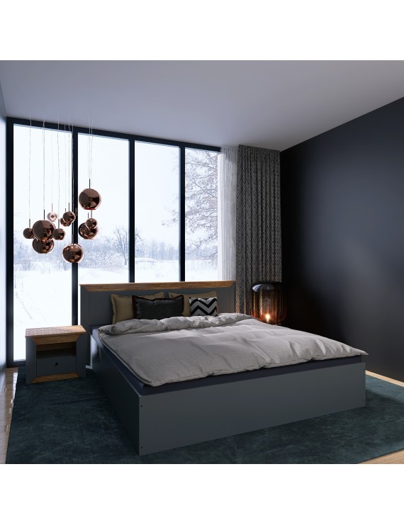 Ліжко двоспальне Еверест Нордік-1600 (ламельний каркас) 160х200 см Графіт + Дуб крафт золотий (DTM-5556)