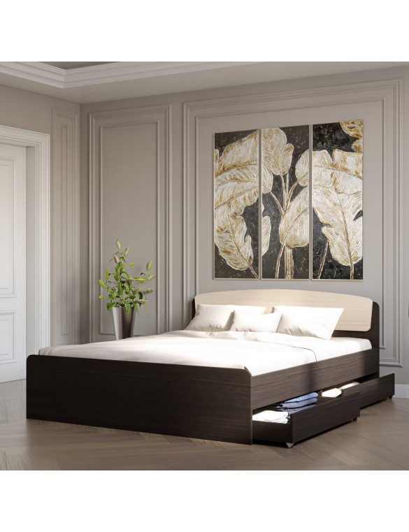 Двоспальне ліжко Еверест Асторія з двома ящиками 160х200 см венге/дуб молочний (DTM-2488)