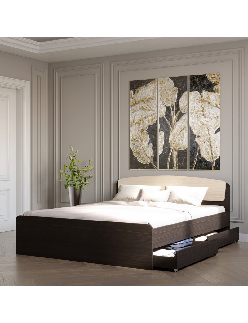 Двоспальне ліжко Еверест Асторія з двома ящиками 160х200 см венге/дуб молочний (DTM-2488)