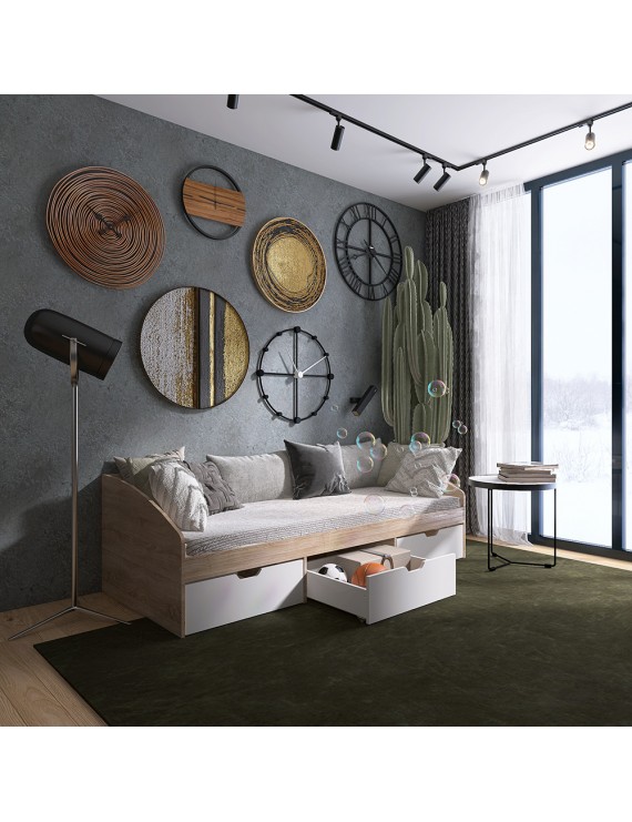 Ліжко односпальне з ящиками Еверест Комфорт 3 193х84х59 см Дуб сонома/Німфея Альба (білий) (DTM-073833)