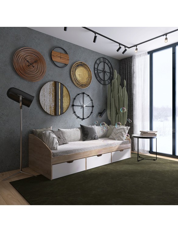 Ліжко односпальне з ящиками Еверест Комфорт 3 193х84х59 см Дуб сонома/Німфея Альба (білий) (DTM-073833)