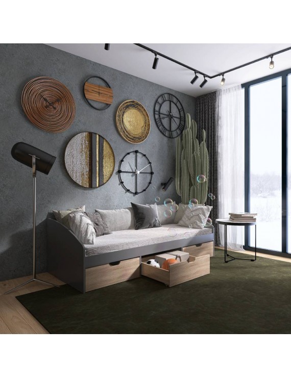 Ліжко односпальне з ящиками Еверест Комфорт 3 193х84х59 см Графіт/Дуб сонома (DTM-073832)