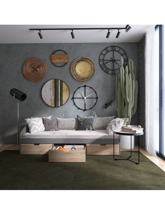 Ліжко односпальне з ящиками Еверест Комфорт 3 193х84х59 см Графіт/Дуб сонома (DTM-073832)