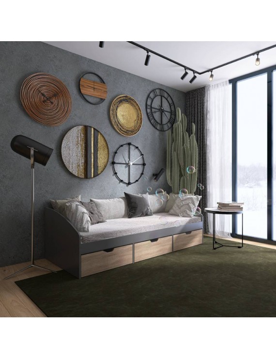 Ліжко односпальне з ящиками Еверест Комфорт 3 193х84х59 см Графіт/Дуб сонома (DTM-073832)