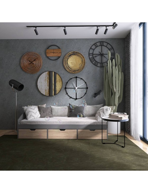 Ліжко односпальне з ящиками Еверест Комфорт 3 193х84х59 см Графіт/Дуб сонома (DTM-073832)