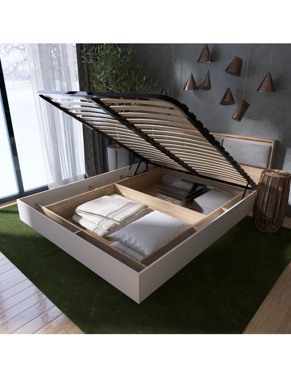 Ліжко двоспальне з підйомним механізмом Еверест Сіті-1400 200,5х148,8х82,6 см Дуб сонома/Білий (DTM-071093)