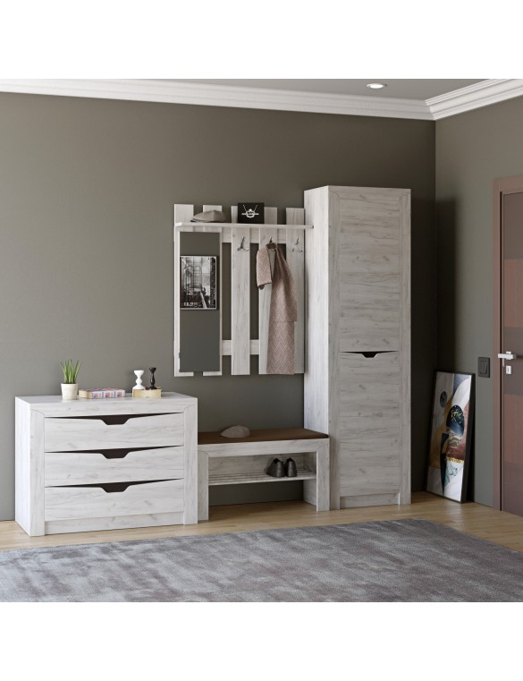 Передпокій Еверест Ліберті 4 (модульний - 5 елементів) шафа-пенал лівий, дуб крафт білий (DTM-2533)