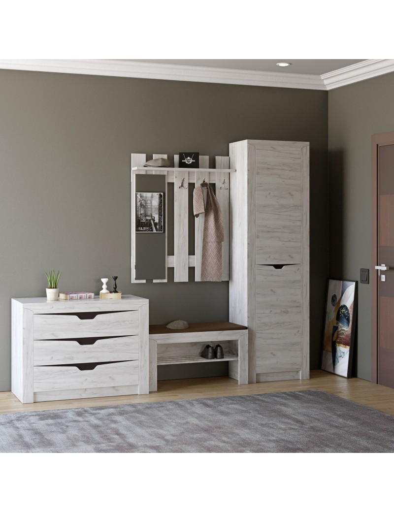Передпокій Еверест Ліберті 4 (модульний - 5 елементів) шафа-пенал лівий, дуб крафт білий (DTM-2533)
