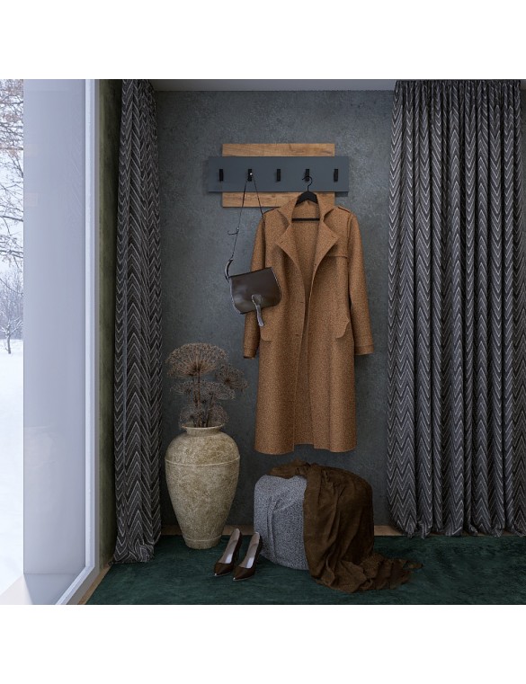 Вішалка настінна Еверест Нордік-800 80х3х36 см Графіт + Дуб крафт золотий (DTM-5520)