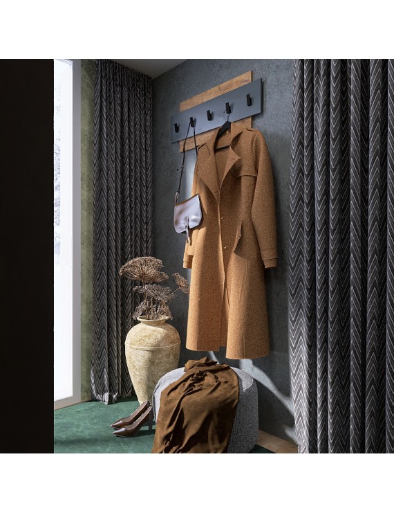 Вішалка настінна Еверест Нордік-800 80х3х36 см Графіт + Дуб крафт золотий (DTM-5520)