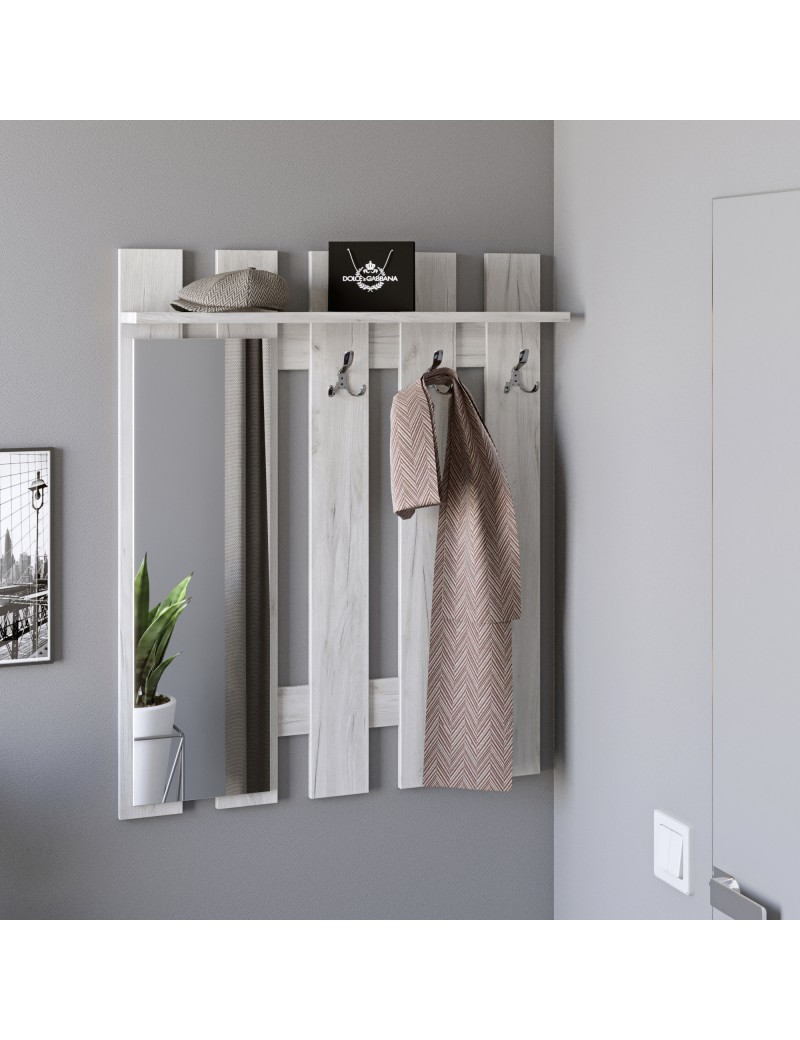 Вішалка настінна з дзеркалом Еверест Ліберті 90x15.2x110 см дуб крафт білий (DTM-2630)