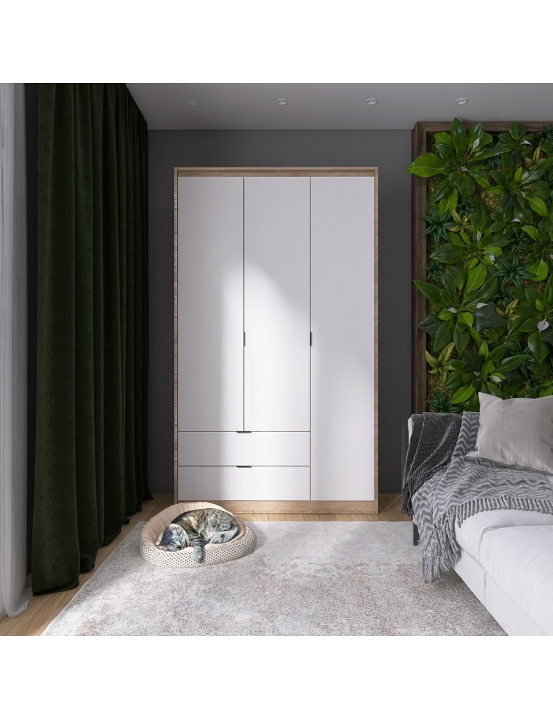 Шафа розпашна для одягу з висувними шухлядами (полиці- полиці) Еверест Сіті-1200 120,2х50х204,6 см Дуб сонома/Білий (DTM-071128)