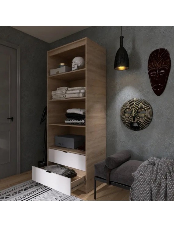 Шафа для одягу з 2 полицями над висувними шухлядами Еверест Сіті-800 80,2х50х204,6 см Дуб сонома/Білий (DTM-071141)