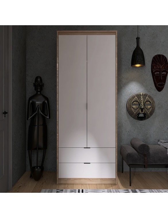 Шафа для одягу з 2 полицями над висувними шухлядами Еверест Сіті-800 80,2х50х204,6 см Дуб сонома/Білий (DTM-071141)