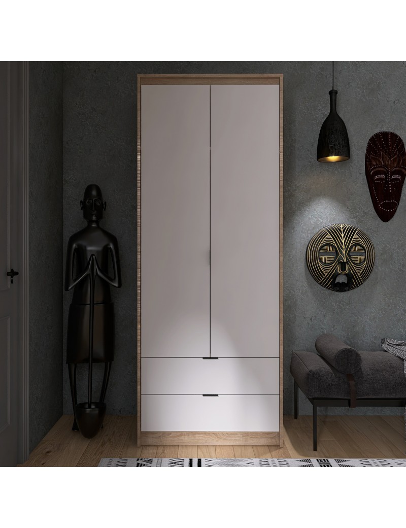 Шафа для одягу з 2 полицями над висувними шухлядами Еверест Сіті-800 80,2х50х204,6 см Дуб сонома/Білий (DTM-071141)