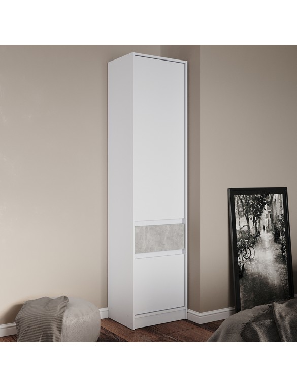 Шафа-пенал закрита з полицями та шухлядою Еверест Стайл-500 50х39х203 см Німфея Альба (білий)/Бетон (DTM-071150)