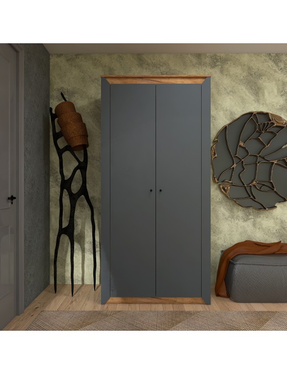 Шафа дводверна Еверест Нордік-990 Графіт + Дуб крафт золотий (DTM-5536)