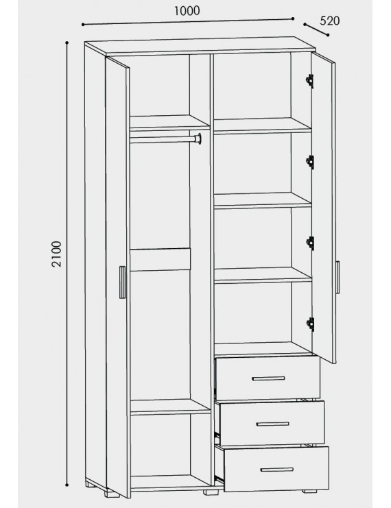 Шафа пряма з дзеркалом та ящиками Еверест Бриз ШП-4 німфея альба (DTM-2481)