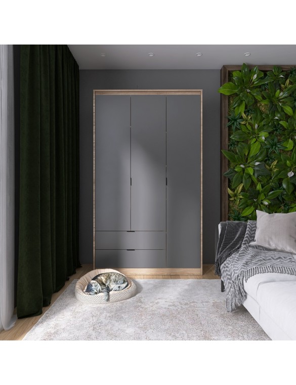 Шафа розпашна для одягу з висувними шухлядами (полиці- полиці) Еверест Сіті-1200 120,2х50х204,6 см Дуб сонома/Графіт (DTM-071129)