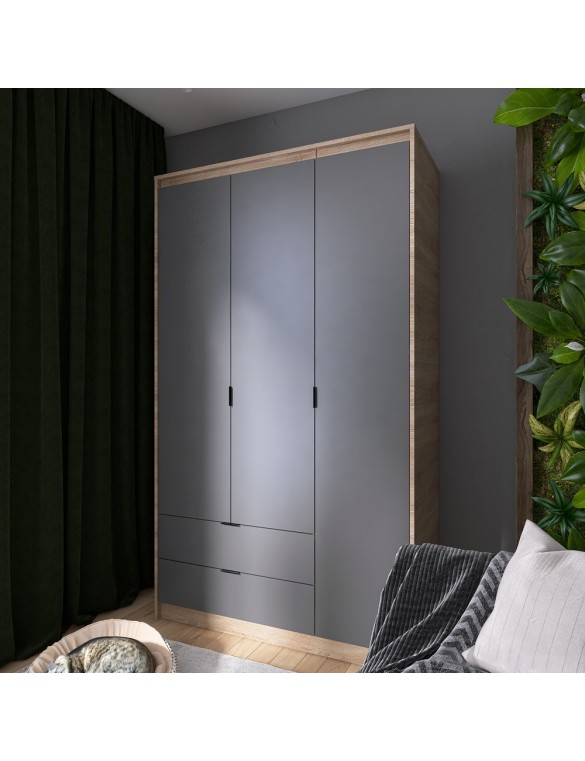 Шафа розпашна для одягу з висувними шухлядами (полиці- полиці) Еверест Сіті-1200 120,2х50х204,6 см Дуб сонома/Графіт (DTM-071129)