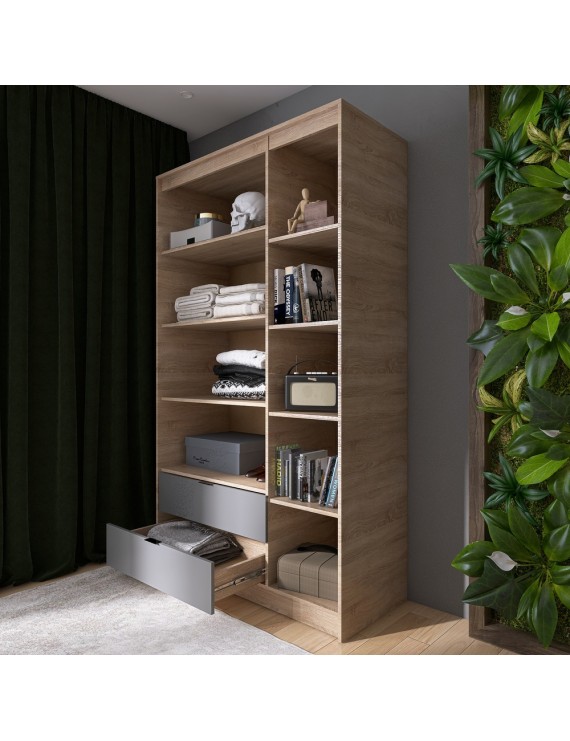 Шафа розпашна для одягу з висувними шухлядами (полиці- полиці) Еверест Сіті-1200 120,2х50х204,6 см Дуб сонома/Графіт (DTM-071129)
