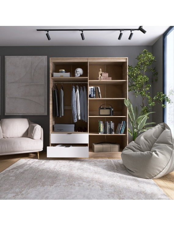 Шафа розпашна для одягу з висувними шухлядами (штанга - полиці) Еверест Сіті-1600 160,2х50х204,6 см Дуб сонома/Білий (DTM-071119)