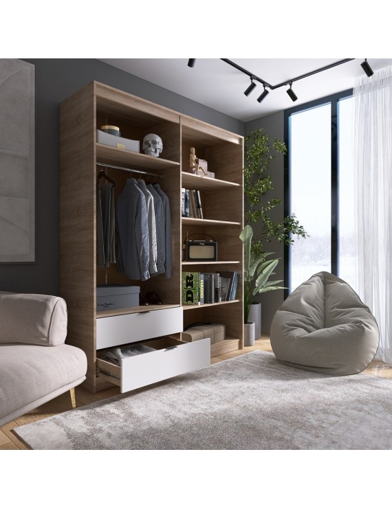 Шафа розпашна для одягу з висувними шухлядами (штанга - полиці) Еверест Сіті-1600 160,2х50х204,6 см Дуб сонома/Білий (DTM-071119)