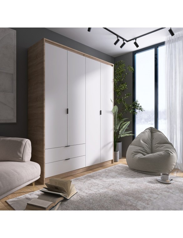 Шафа розпашна для одягу з висувними шухлядами (штанга - полиці) Еверест Сіті-1600 160,2х50х204,6 см Дуб сонома/Білий (DTM-071119)