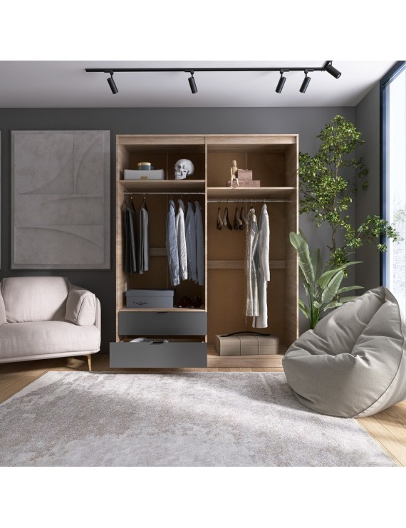 Шафа розпашна для одягу з висувними шухлядами (штанга-штанга) Еверест Сіті-1600 160,2х50х204,6 см Дуб сонома/Графіт (DTM-071095)