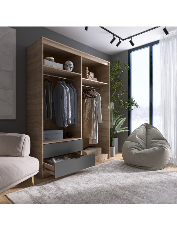 Шафа розпашна для одягу з висувними шухлядами (штанга-штанга) Еверест Сіті-1600 160,2х50х204,6 см Дуб сонома/Графіт (DTM-071095)