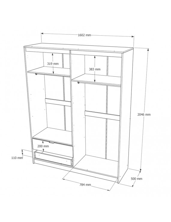 Шафа розпашна для одягу з висувними шухлядами (штанга-штанга) Еверест Сіті-1600 160,2х50х204,6 см Дуб сонома/Графіт (DTM-071095)