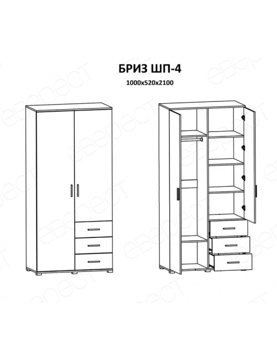 Шафа пряма з ящиками Еверест Бриз ШП-4 Дуб сонома/Білий (DTM-073875)