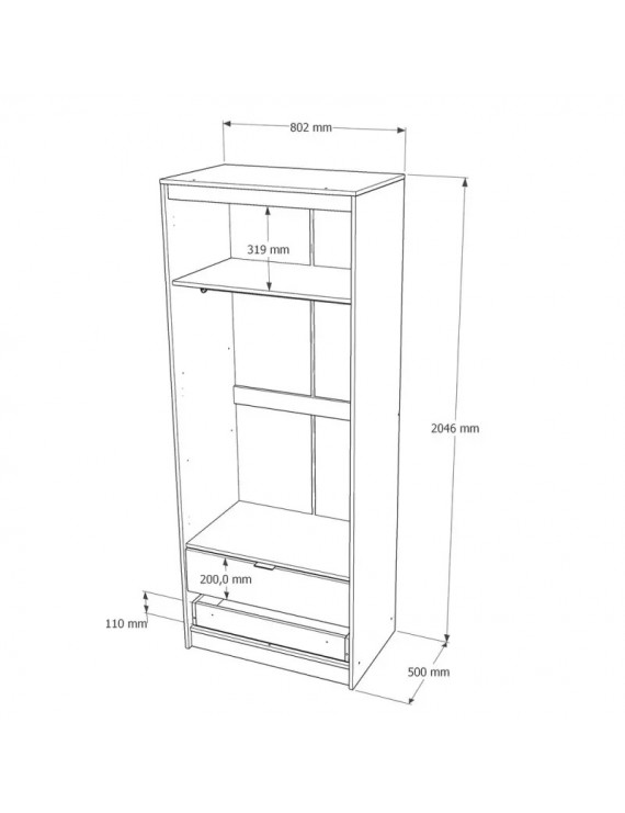 Шафа для одягу з висувними шухлядами Еверест Сіті-800 80,2х50х204,6 см Дуб сонома/Графіт (DTM-071142)