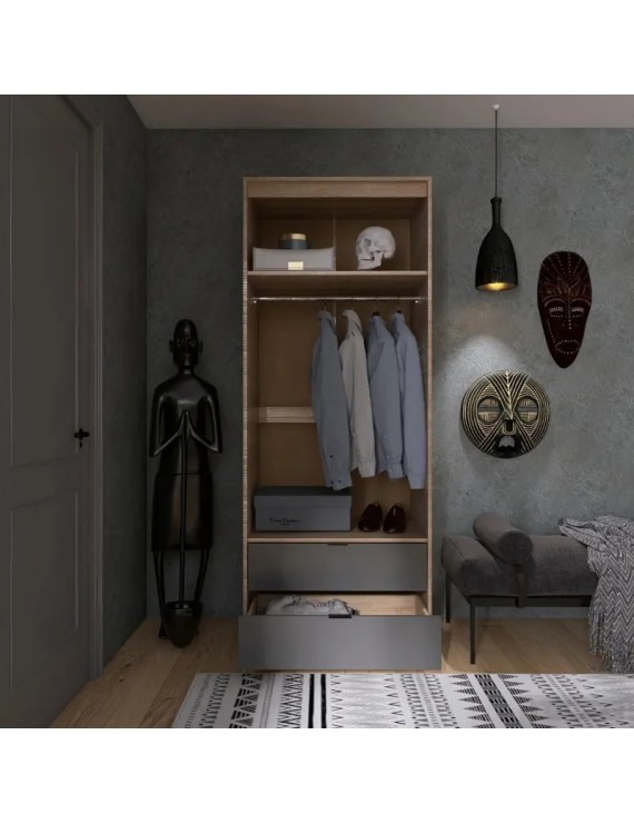 Шафа для одягу з висувними шухлядами Еверест Сіті-800 80,2х50х204,6 см Дуб сонома/Графіт (DTM-071142)