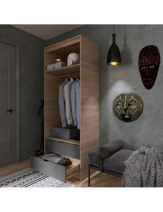 Шафа для одягу з висувними шухлядами Еверест Сіті-800 80,2х50х204,6 см Дуб сонома/Графіт (DTM-071142)