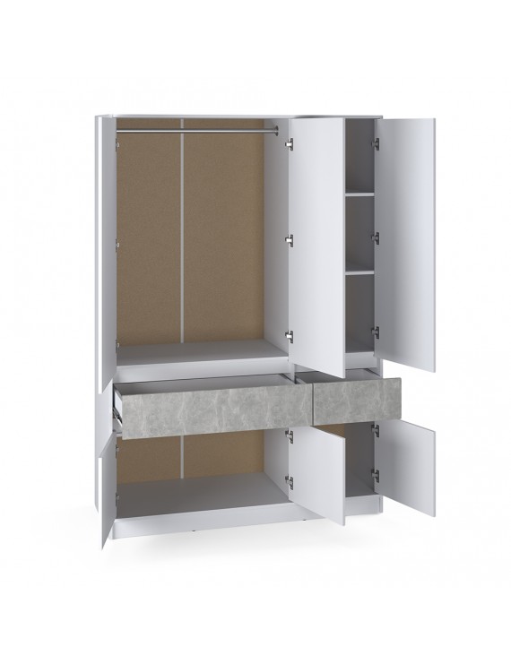 Шафа розпашна для одягу з висувними шухлядами (полиці - штанга) Эверест Стайл-1400 140х53х203 см Німфея Альба (білий)/Бетон (DTM-071152)
