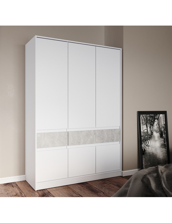 Шафа розпашна для одягу з висувними шухлядами (полиці - штанга) Эверест Стайл-1400 140х53х203 см Німфея Альба (білий)/Бетон (DTM-071152)