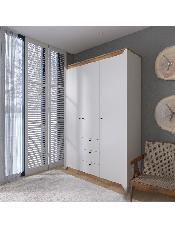 Шафа тридверна Еверест Нордік-1400 Білий + Дуб крафт золотий (DTM-5537)