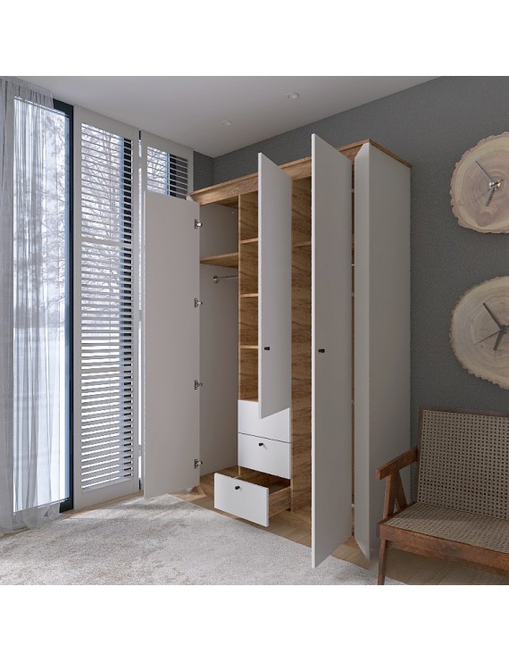 Шафа тридверна Еверест Нордік-1400 Білий + Дуб крафт золотий (DTM-5537)