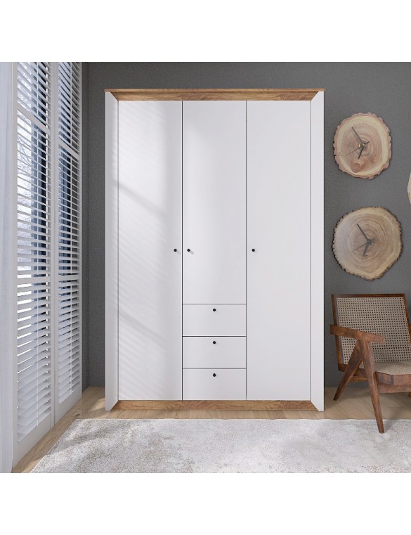 Шафа тридверна Еверест Нордік-1400 Білий + Дуб крафт золотий (DTM-5537)