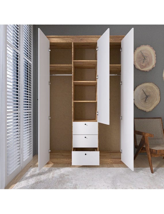 Шафа тридверна Еверест Нордік-1400 Білий + Дуб крафт золотий (DTM-5537)