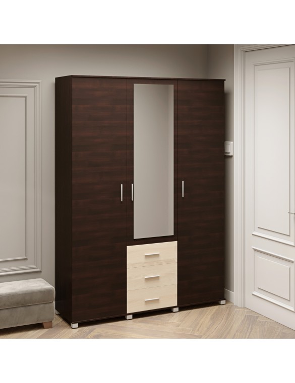 Шафа розпашна велика з дзеркалом Еверест Бриз ШП-5 венге + дуб молочний (DTM-2482)