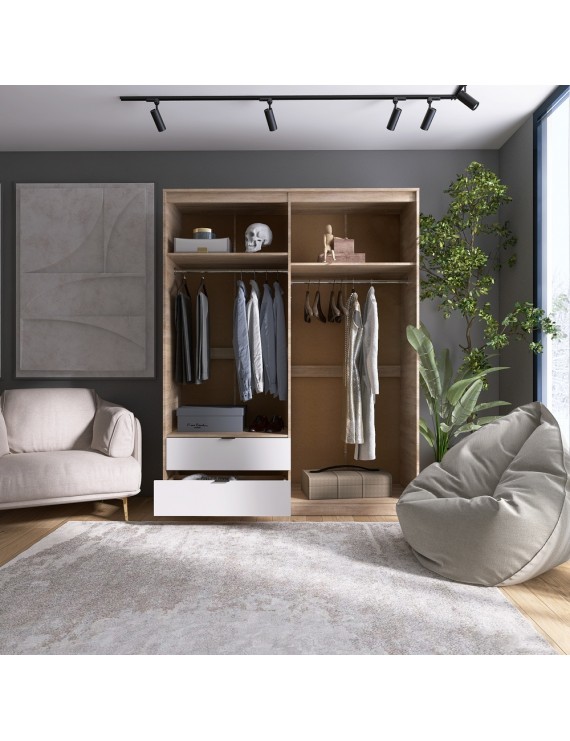 Шафа розпашна для одягу з висувними шухлядами (штанга-штанга) Еверест Сіті-1600 160,2х50х204,6 см Дуб сонома/Білий (DTM-071096)