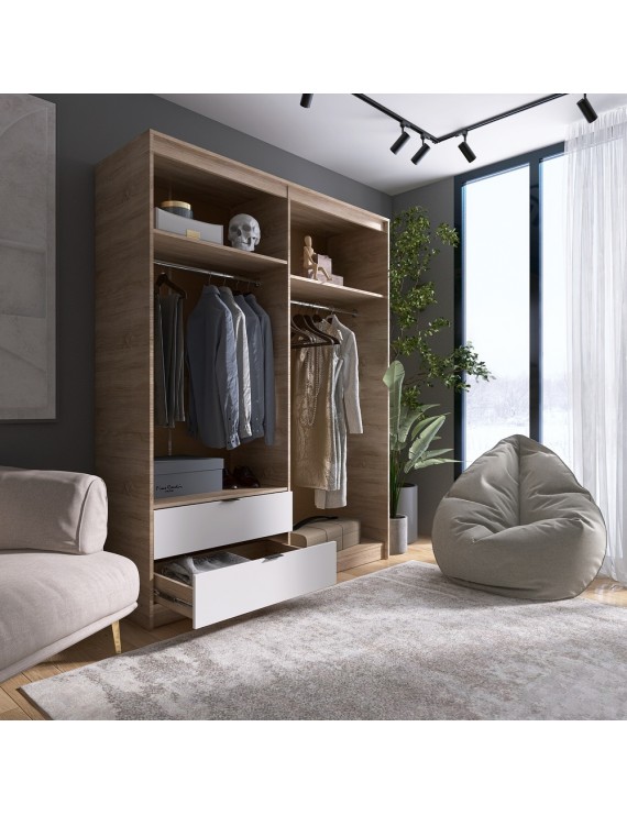 Шафа розпашна для одягу з висувними шухлядами (штанга-штанга) Еверест Сіті-1600 160,2х50х204,6 см Дуб сонома/Білий (DTM-071096)