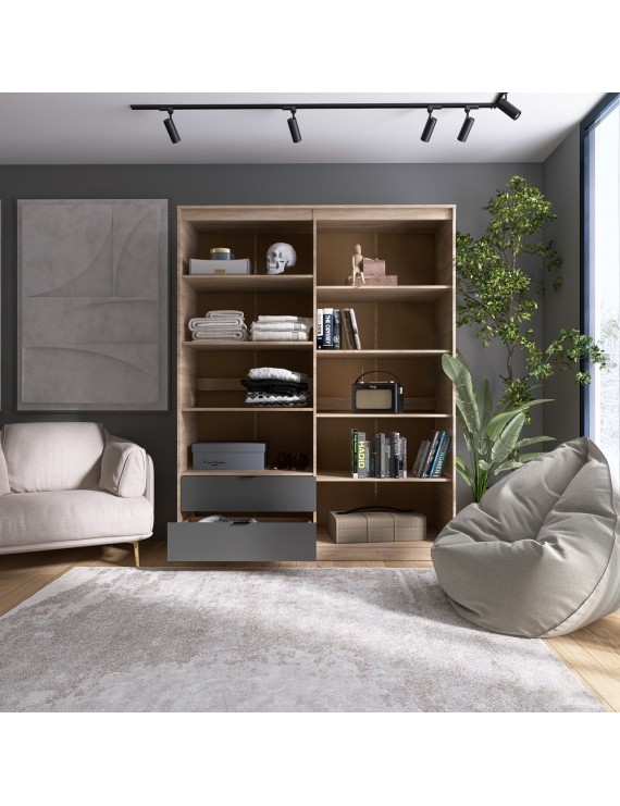 Шафа розпашна для одягу з висувними шухлядами (полиці- полиці) Еверест Сіті-1600 160,2х50х204,6 см Дуб сонома/Графіт (DTM-071120)