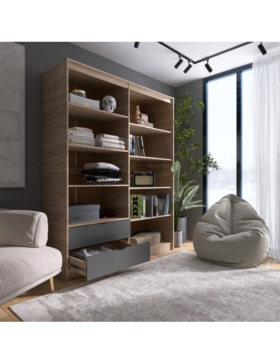 Шафа розпашна для одягу з висувними шухлядами (полиці- полиці) Еверест Сіті-1600 160,2х50х204,6 см Дуб сонома/Графіт (DTM-071120)