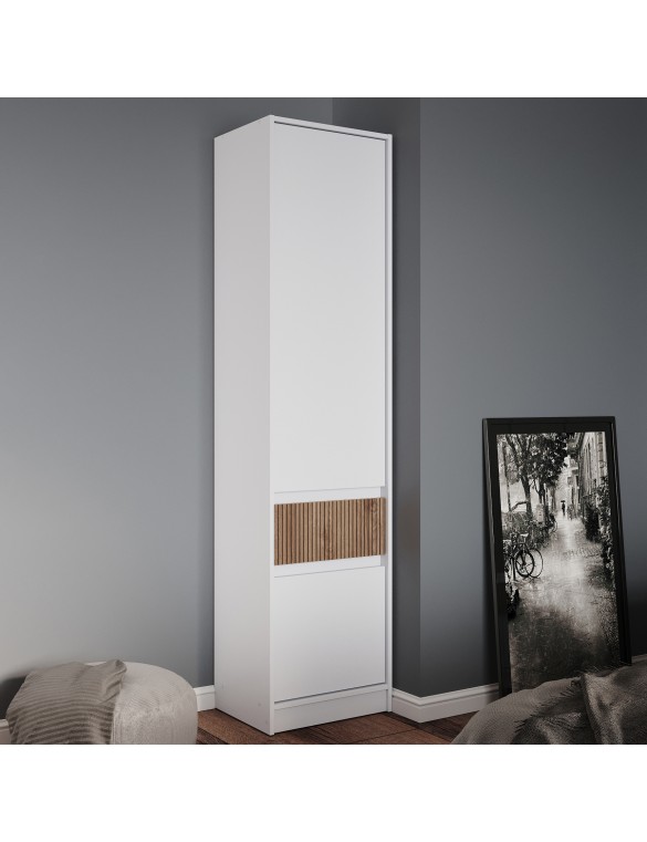 Шафа-пенал закрита з полицями та шухлядою Еверест Стайл-500 50х39х203 см Німфея Альба (білий)/Канелла (DTM-073573)