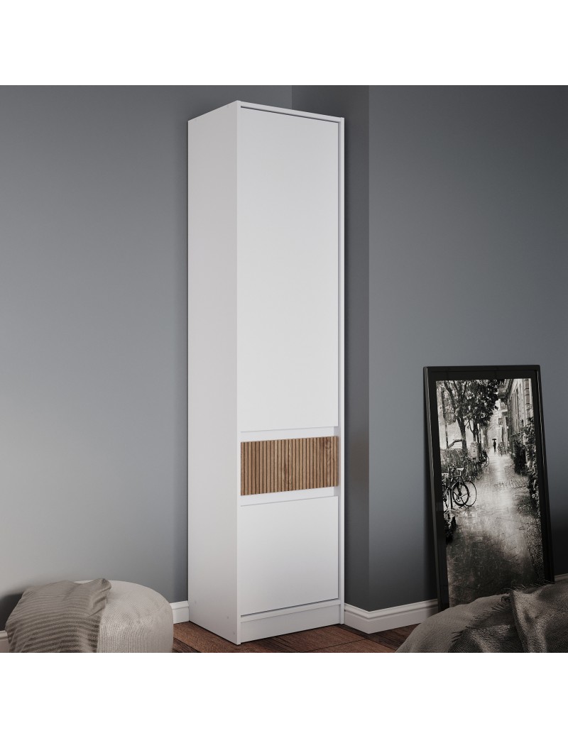 Шафа-пенал закрита з полицями та шухлядою Еверест Стайл-500 50х39х203 см Німфея Альба (білий)/Канелла (DTM-073573)